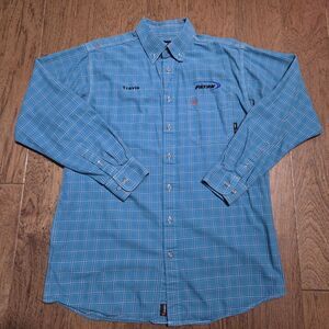 Ariat FR Shirt Mens Large Tall Blue Plaid Flame Resistant Work CAT 2 Button Up